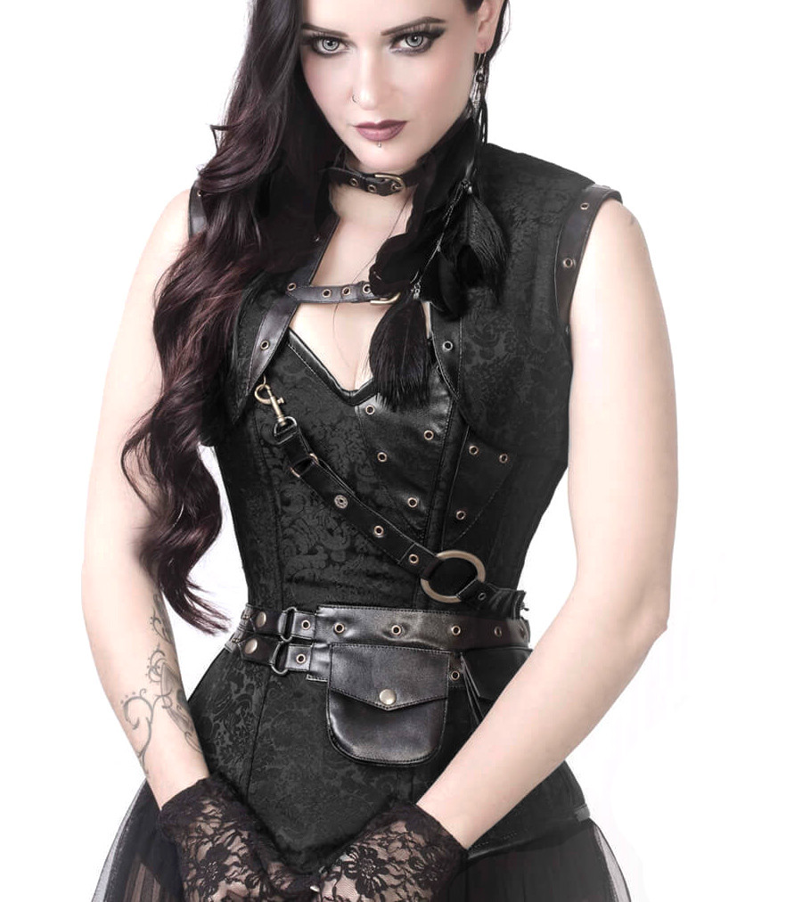 corset steampunk color negro dama