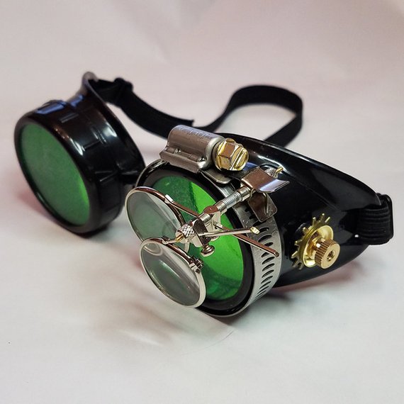 gafas steampunk con cristales verdes